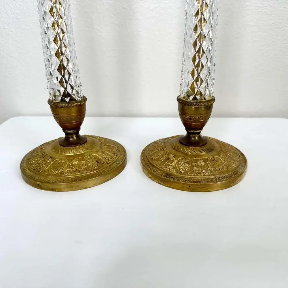 Pair Cristalleries de Sevres Crystal & Bronze Candlesticks Louis XVI Style